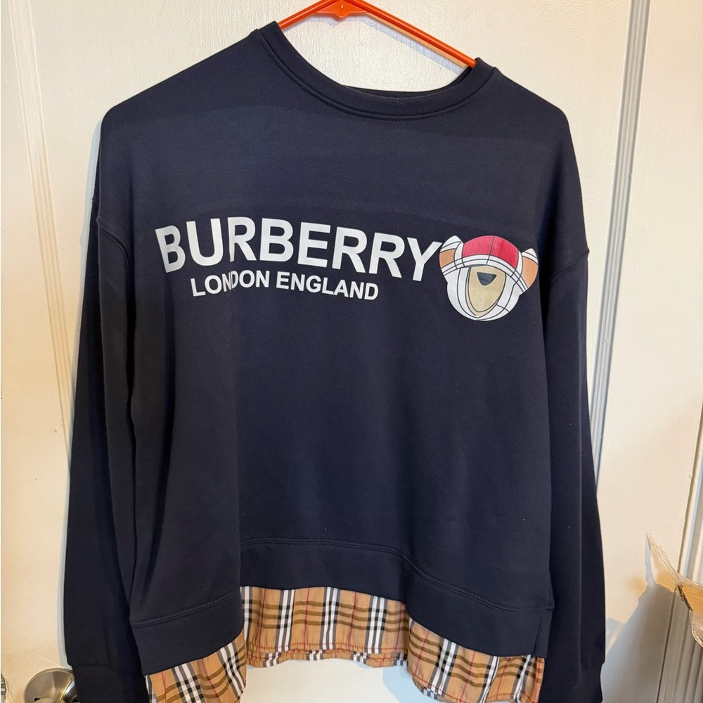 Burberry Navy Sweatshirt with White Logo and Multicolor Patch size L